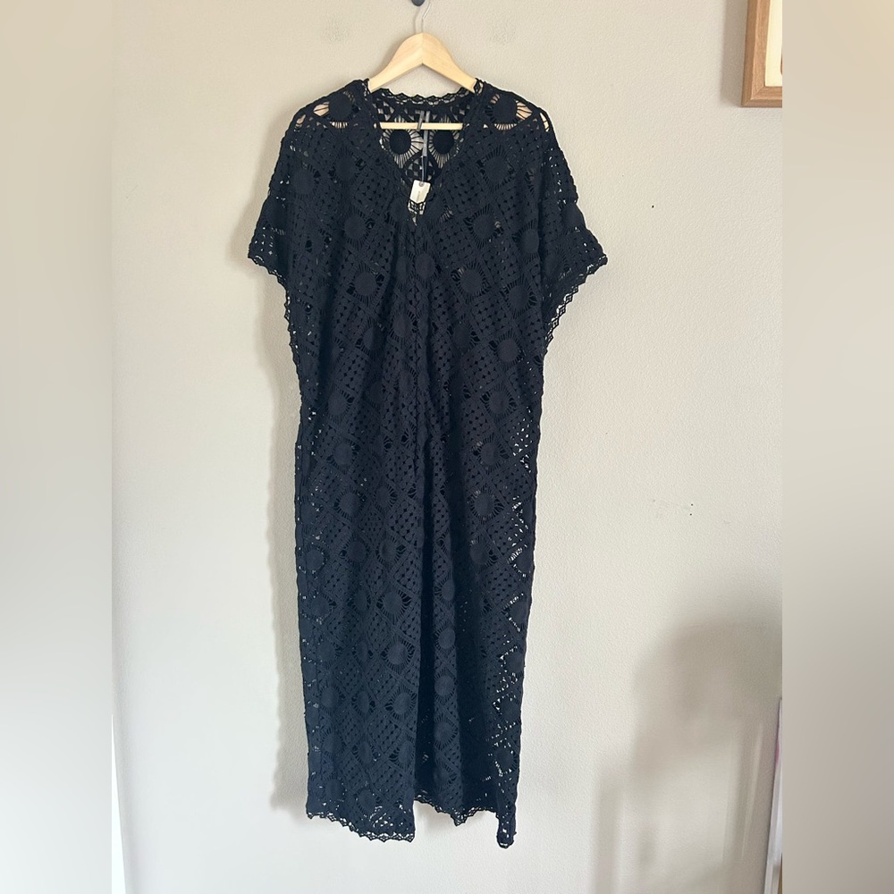 By Anthropologie Sheer Crochet CoverUp Dress in Black Onyx XS/S NWT - Picture 4 of 7